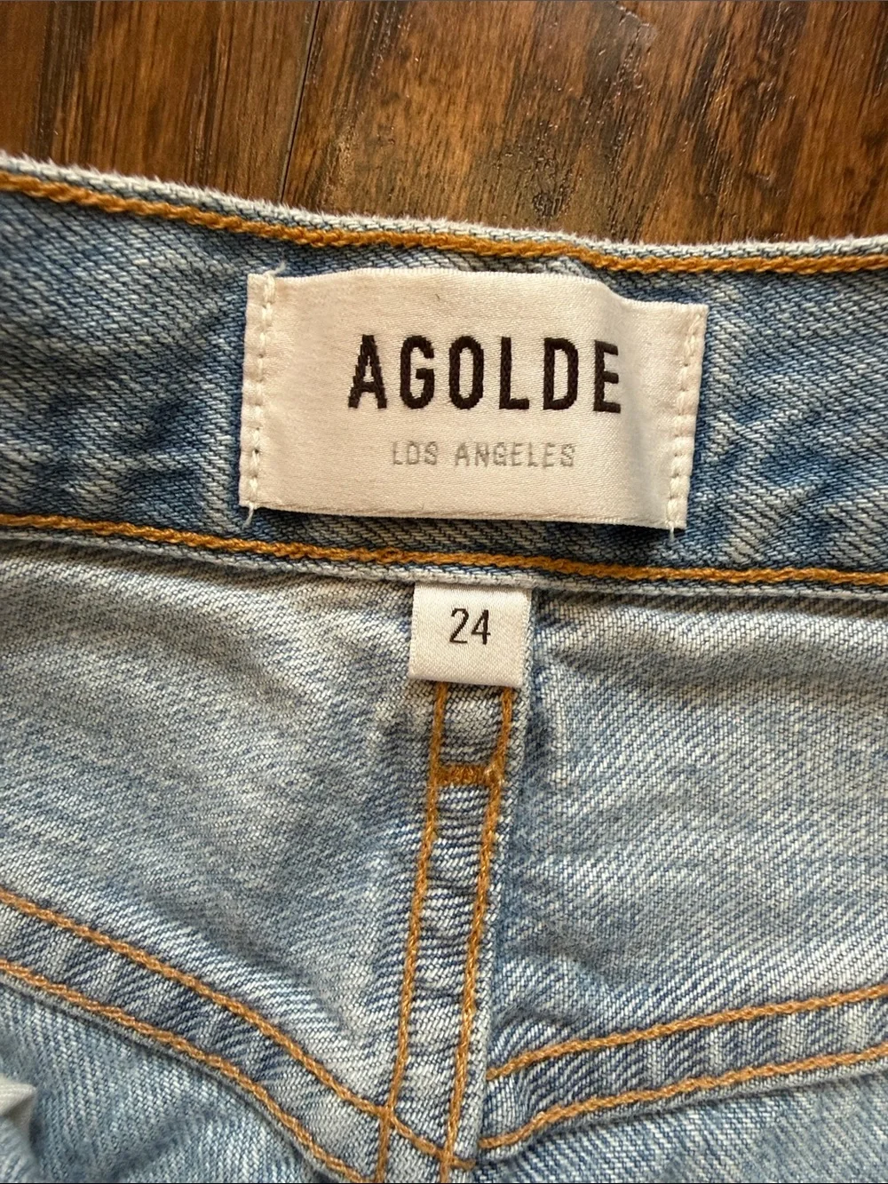 Agolde Jamie Light Wash Ripped Straight Jeans, size 24